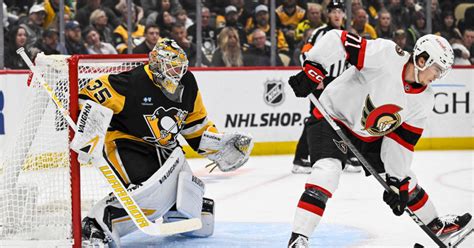 Tkachuk scores twice, Korpisalo shines in net as Senators top Penguins 5-2 to end 3-game skid